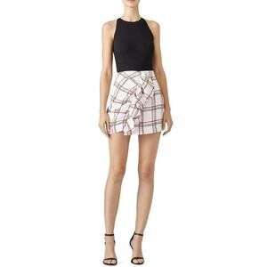 PatBO Women's Windowpane Plaid Print Ruffle Mini Skirt Size 6